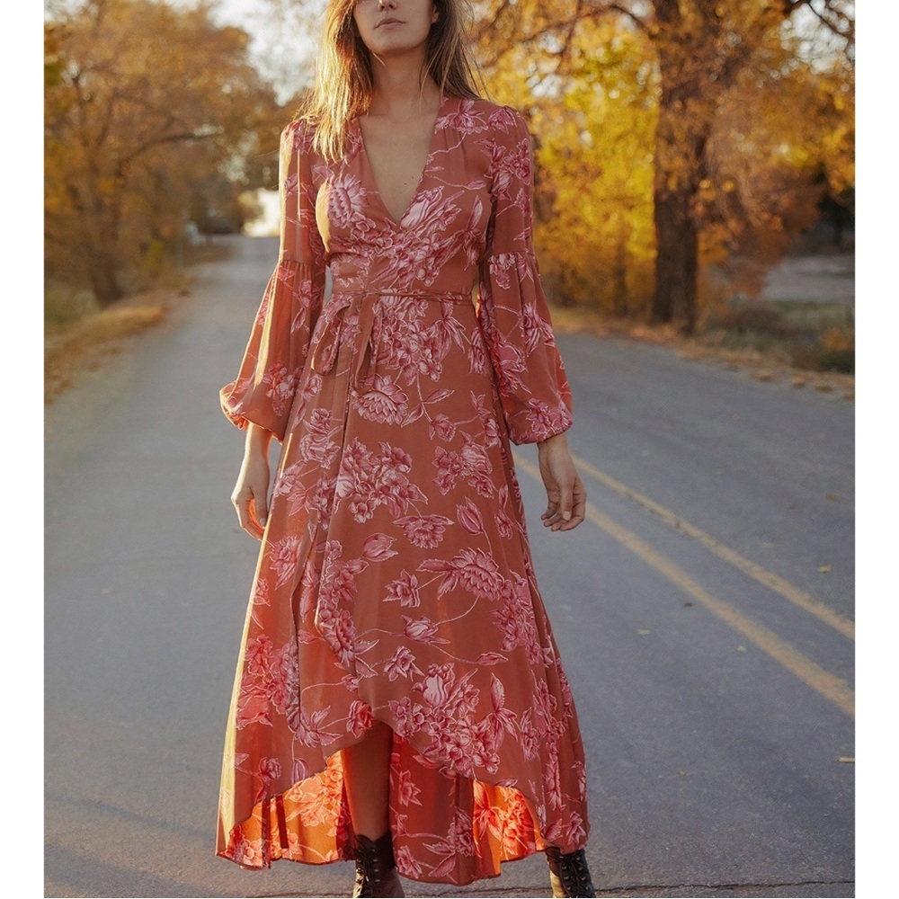 Christy Dawn The Bergen Wrap Floral Long-Sleeve Dress